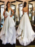 White Tulle Appliques Prom Dress with Ruffles LBQ1558